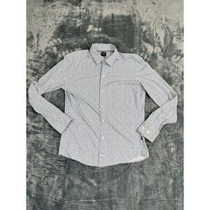Hugo Boss Mens Sharp Fit Long Sleeve Button-Up Shirt Size S Geometric Pattern